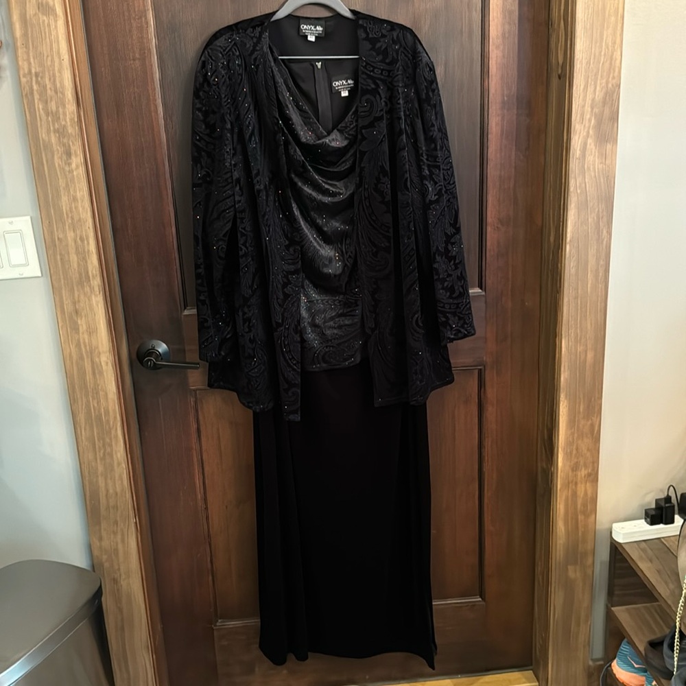 Onyx Nite black velvet gown with matching jacket